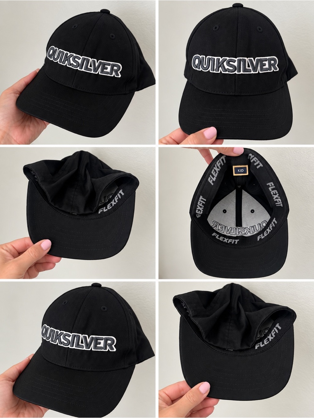 Kids Quiksilver Black Flexfit Cap with White Embroidered Logo